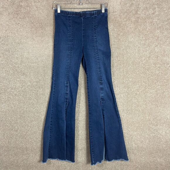 Bailey44 Khyber Pass Jeans Womens Small S‎ Blue Slit Flare Raw Hem Pull On Pants - Picture 2 of 13